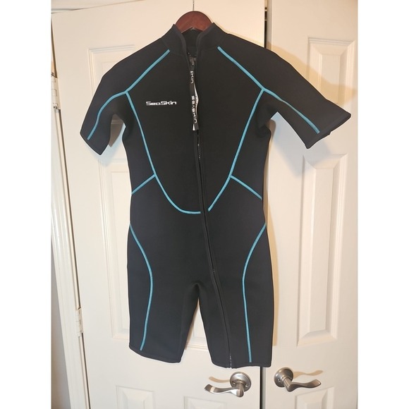 NEW SeaSkin Shorty Full Body Suit Front Zip Wetsuit Diving Snorkeling Surfing - Picture 1 of 10